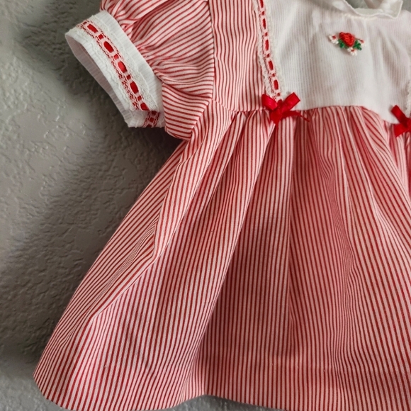 Vintage Girls Red Striped Dress and Bloomers 6 Months - Picture 3 of 5